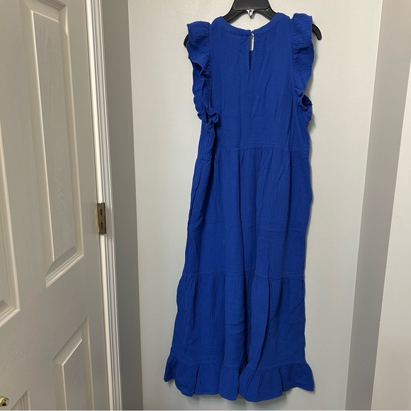 Universal Thread Tiered Cottage Core Sleeveless Gauze  Maxi Dress Blue Cotton L - Picture 9 of 10